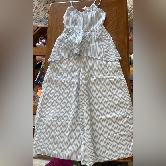 English Factory Pants - English Factory White Jumpsuit with Blue Pinstripes